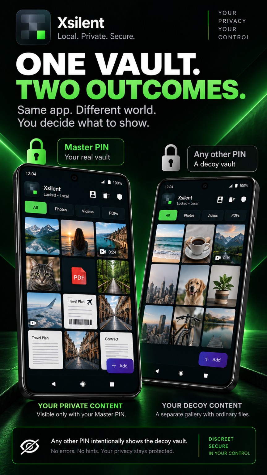 Xsilent private and decoy vault screens on Android